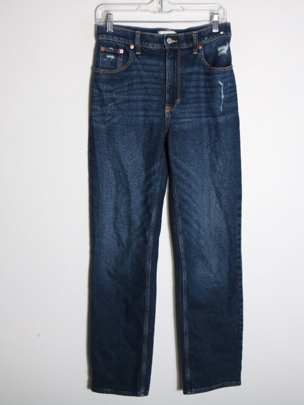 Abercrombie The 90s Straight Ultra High Rise Jeans 27 4 Dark Wash Distressed